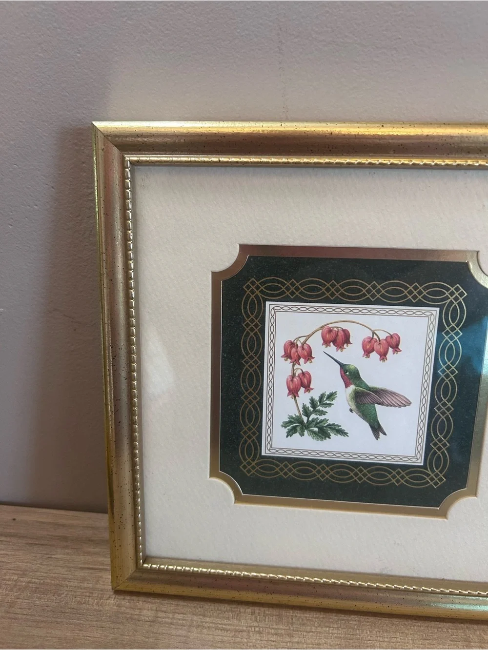 Gold Framed Hummingbird Botanical Wall Art - Gold